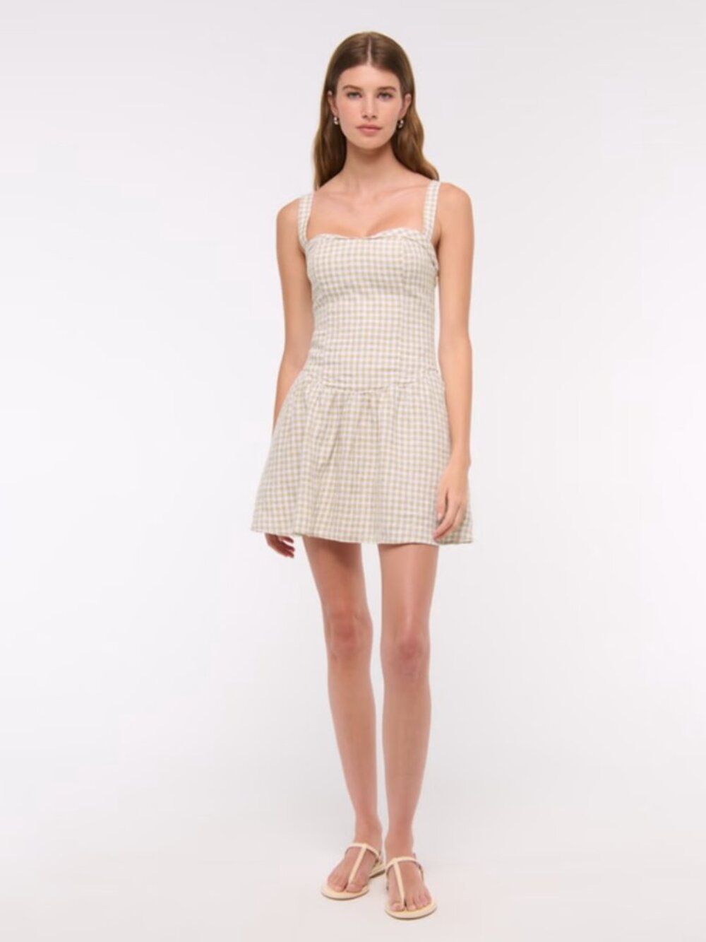 NWT Abercrombie Tan Gingham Linen Drop Waist Skort Dress, Size LP (Large Petite)